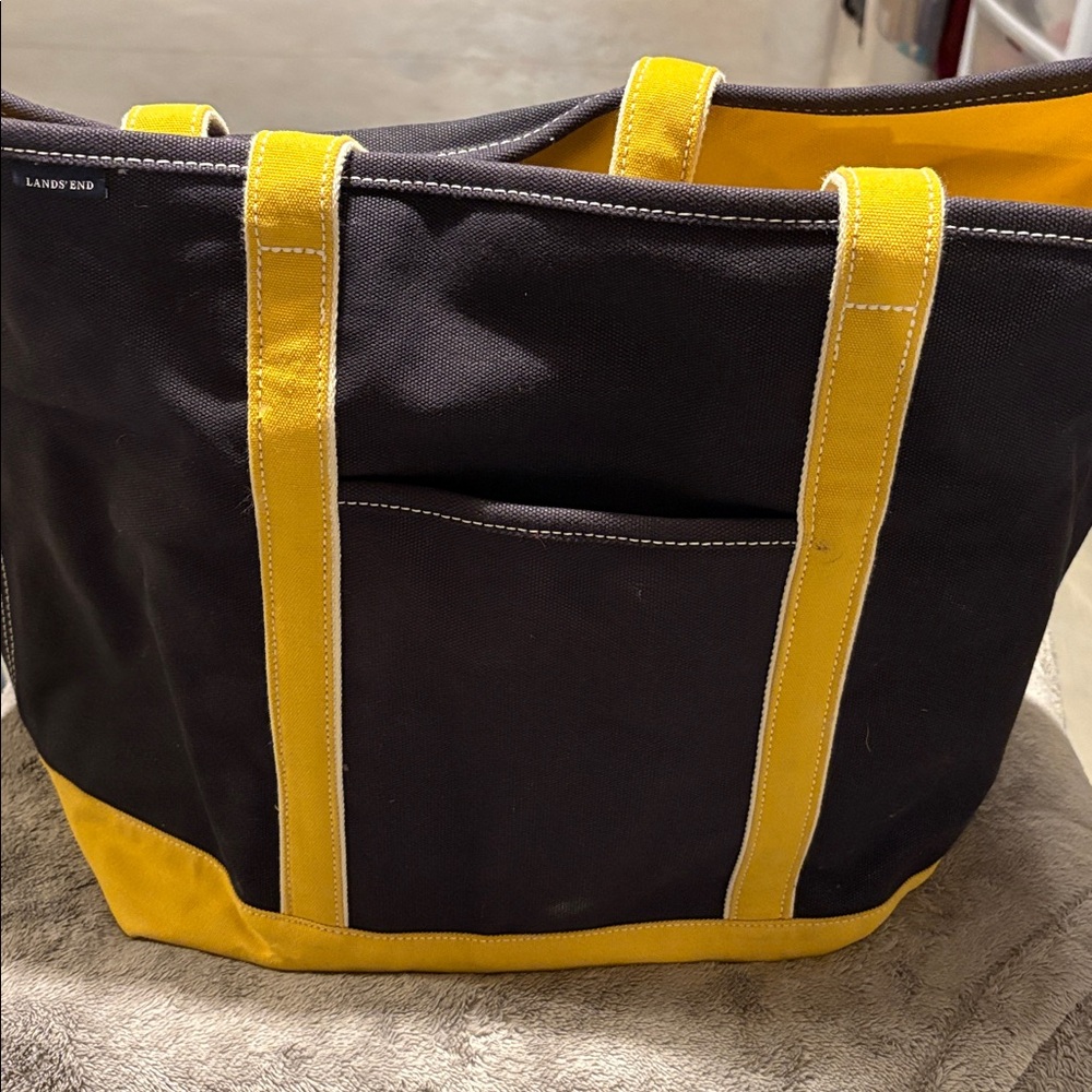 Lands End zip top tote blue and gold zip top Canvas Tote Bag